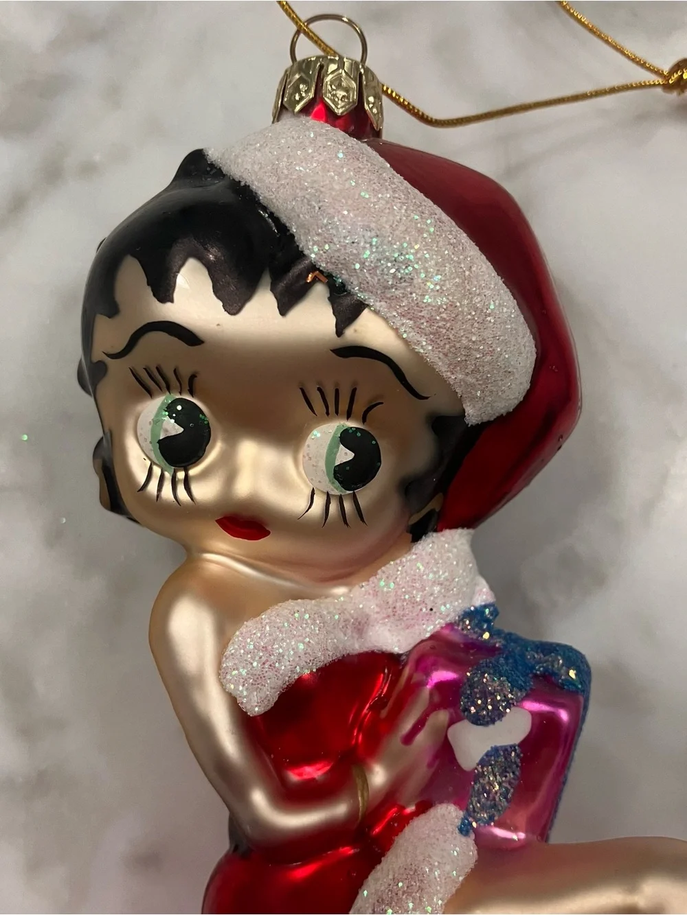 Betty Boop Santa Hat Hand crafted glass Christmas Ornament Kurt S. Adler in box